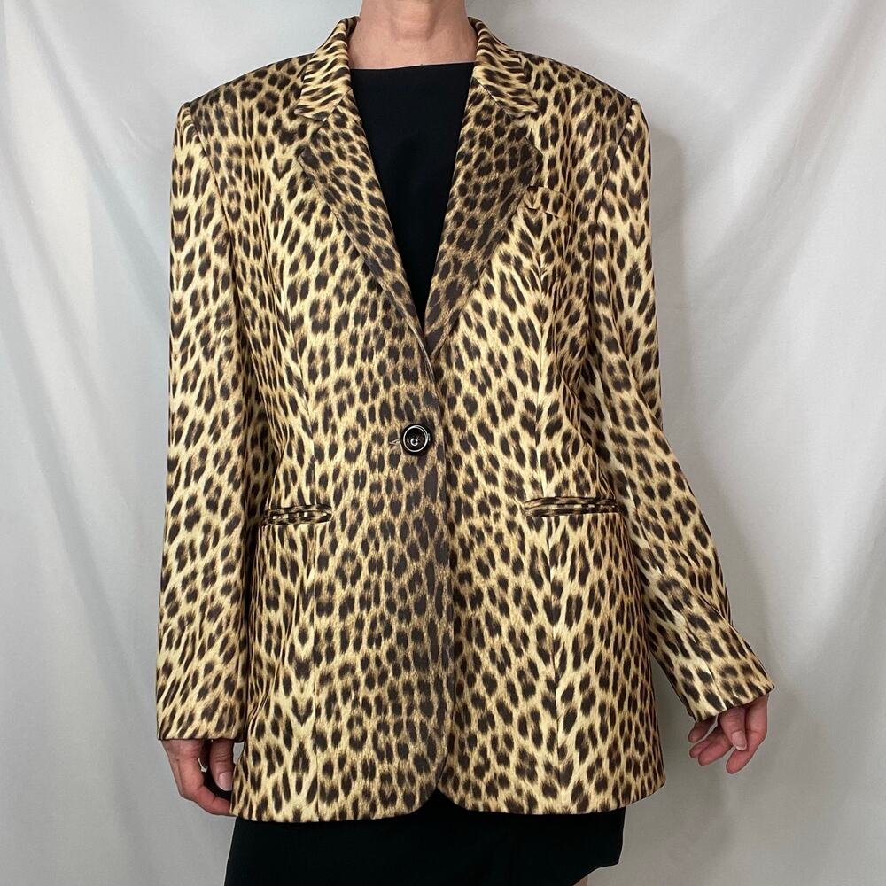 SOLD Cache vintage leopard print blazer jacket Y2K 90s animal cheetah mob wife L - Picture 13 of 16